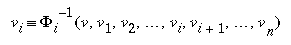 vi is phi(i)^-1(v, v1, v2, ..., vi, vi+1, ..., vn)